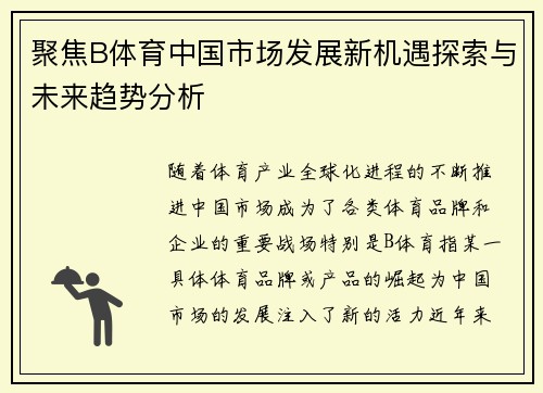 聚焦B体育中国市场发展新机遇探索与未来趋势分析
